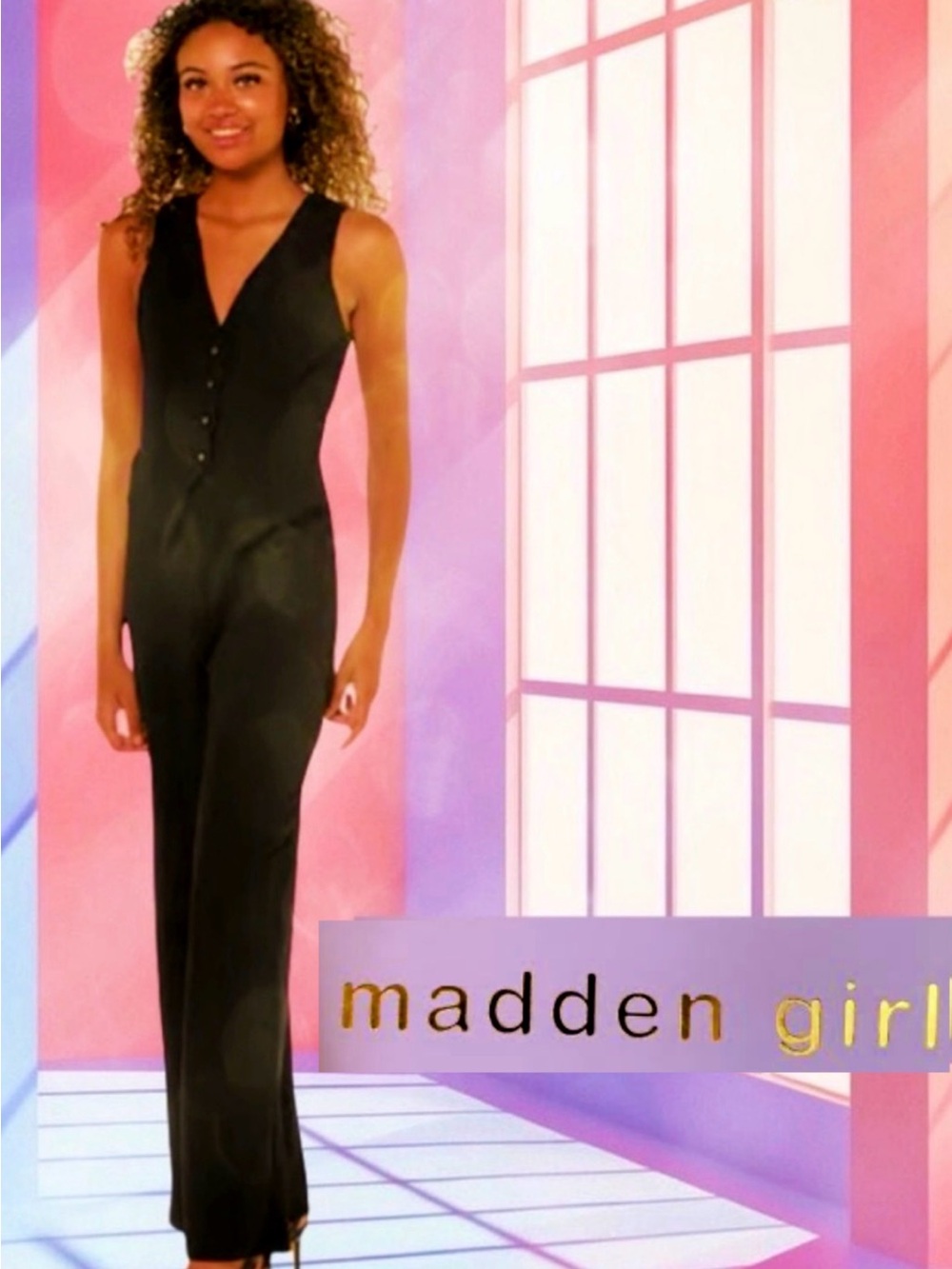 Madden Girl Black Faux Vest Jumpsuit